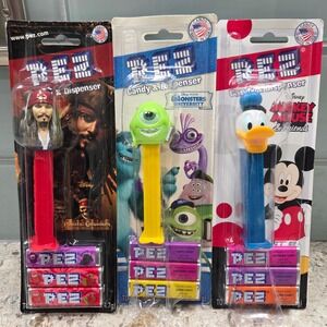 3 Disney PEZ Candy Dispensers Jack Sparrow Mike Wazowski Donald Duck‎ New Sealed